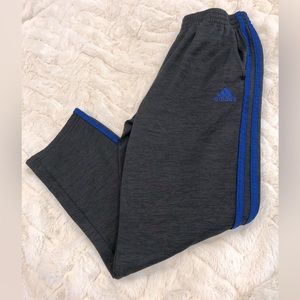 Gently used Adidas Boys Large 14-16 Adidas dark gray trefoil stripe track pants